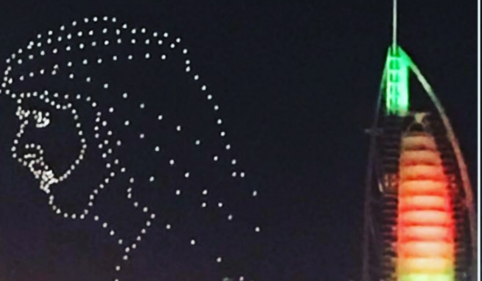 Drones light up the night sky last night in celebration of the Year of Tolerance